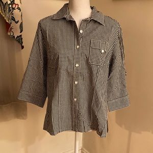 Karen Scott Black and White Checkered Long Sleeve Button Down